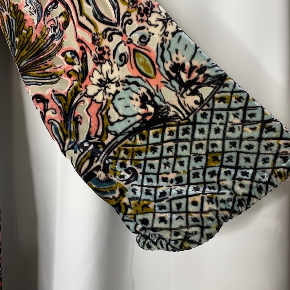 Lavender Brown Anthropologie Womens 3/4 Sleeve Velvet Floral Pink Blue Green XS - Picture 5 of 7